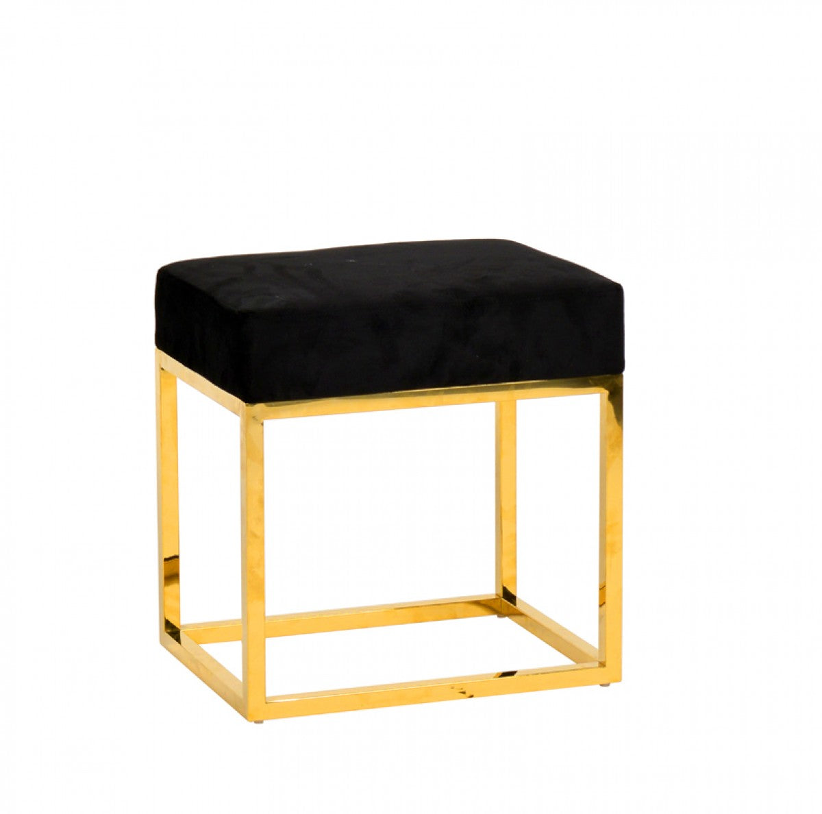 Square Modern Black Velvet Ottoman with Gold Stainless Steel By Homeroots | Ottomans | Modishstore - 3