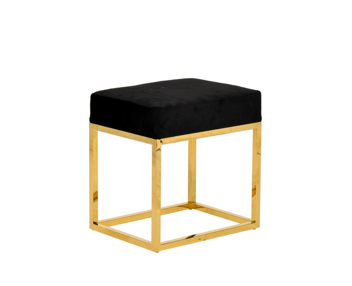 Square Modern Black Velvet Ottoman with Gold Stainless Steel By Homeroots | Ottomans | Modishstore - 4