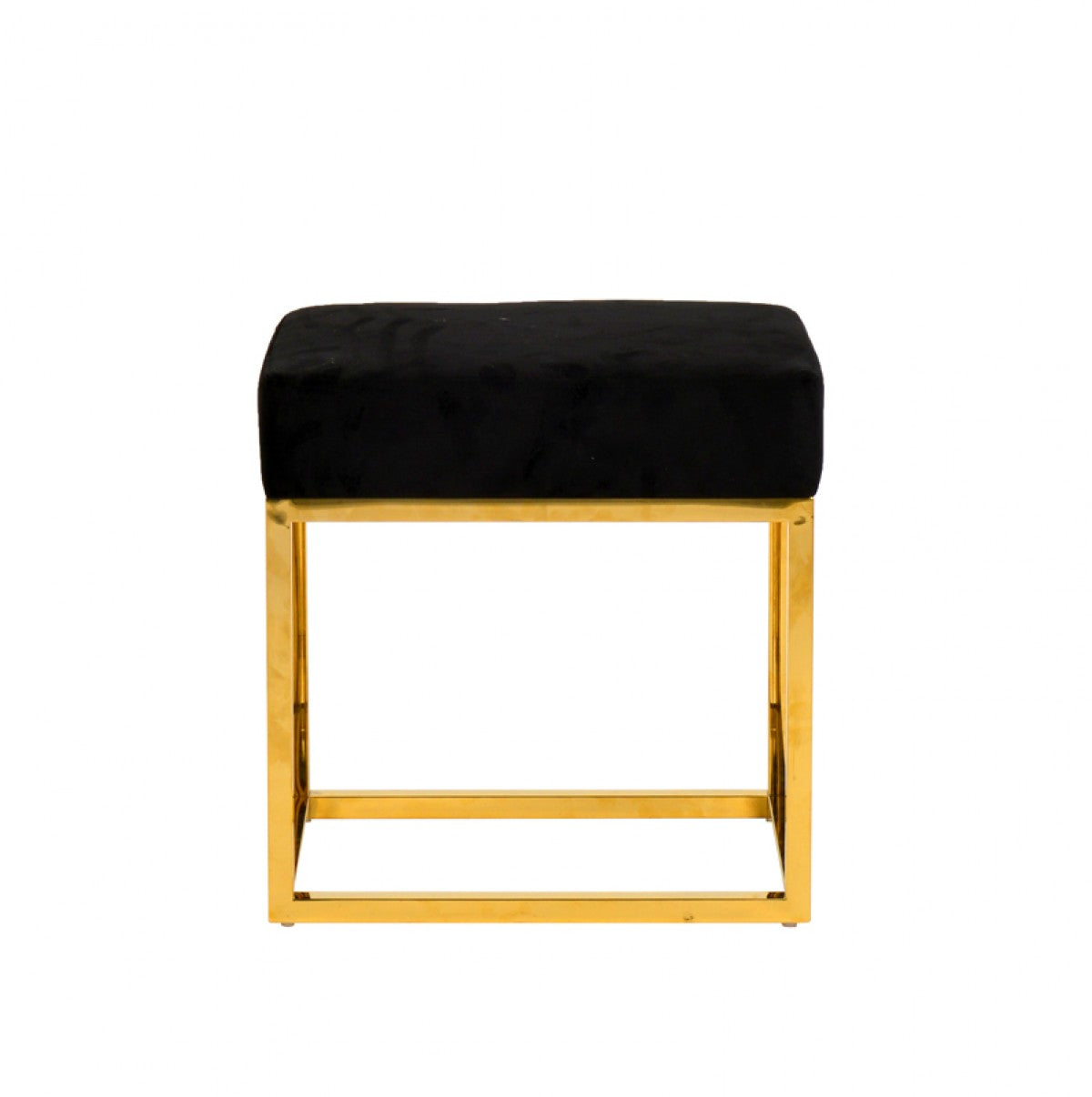 Square Modern Black Velvet Ottoman with Gold Stainless Steel By Homeroots | Ottomans | Modishstore - 5