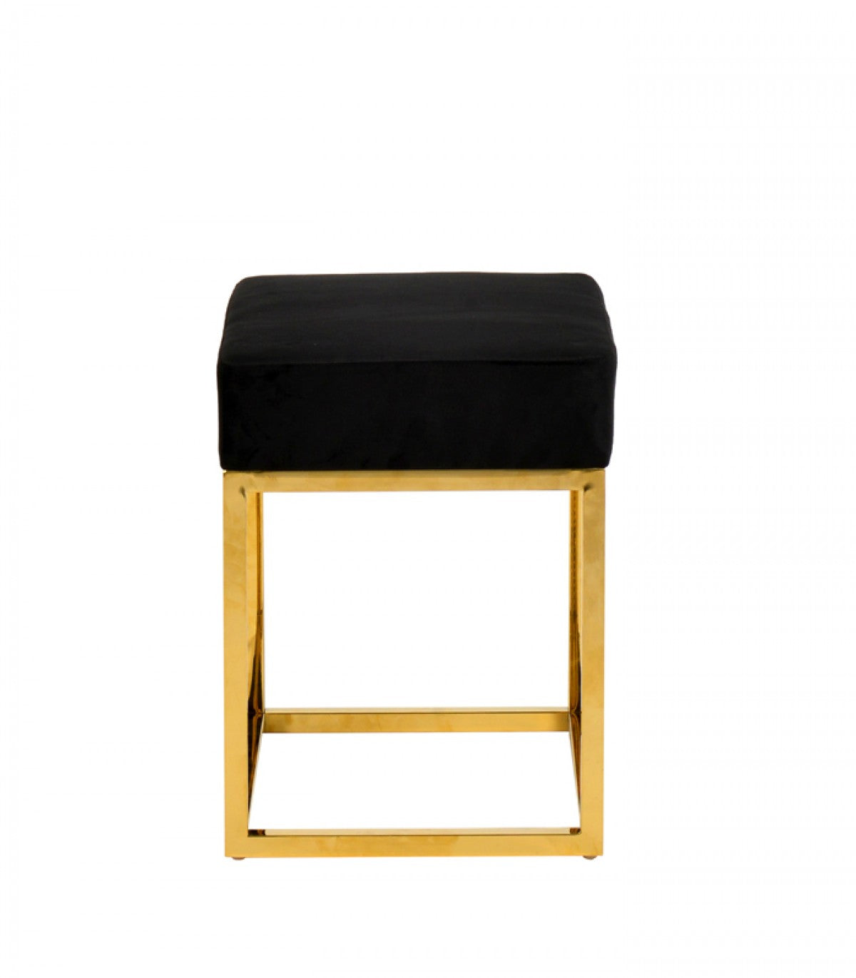 Square Modern Black Velvet Ottoman with Gold Stainless Steel By Homeroots | Ottomans | Modishstore - 6