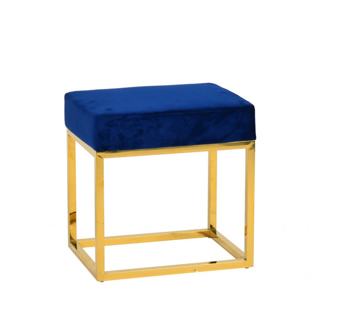 Square Modern Blue Velvet Ottoman with Gold Stainless Steel By Homeroots | Ottomans | Modishstore - 3