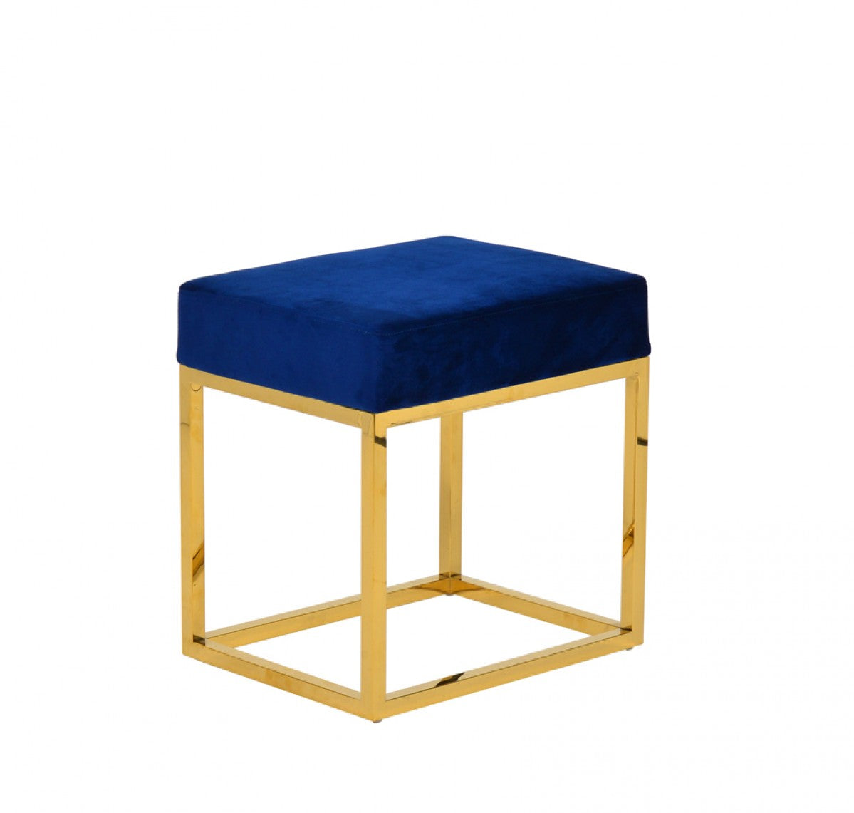 Square Modern Blue Velvet Ottoman with Gold Stainless Steel By Homeroots | Ottomans | Modishstore - 4