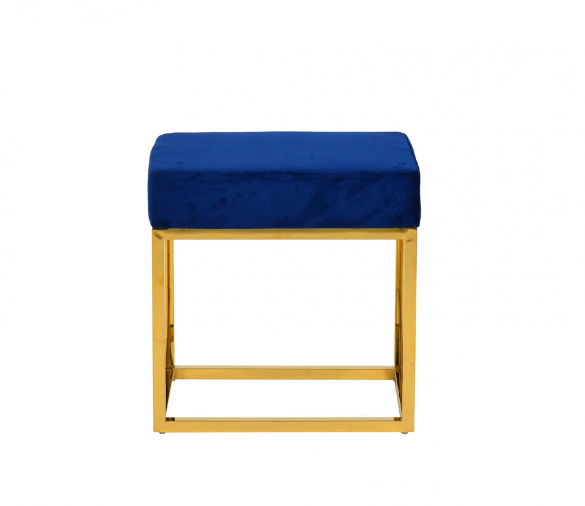 Square Modern Blue Velvet Ottoman with Gold Stainless Steel By Homeroots | Ottomans | Modishstore - 5