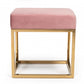 Square Modern Pink Velvet Ottoman with Gold Stainless Steel By Homeroots