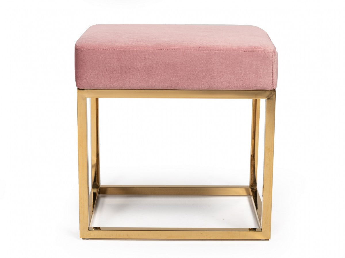 Square Modern Pink Velvet Ottoman with Gold Stainless Steel By Homeroots