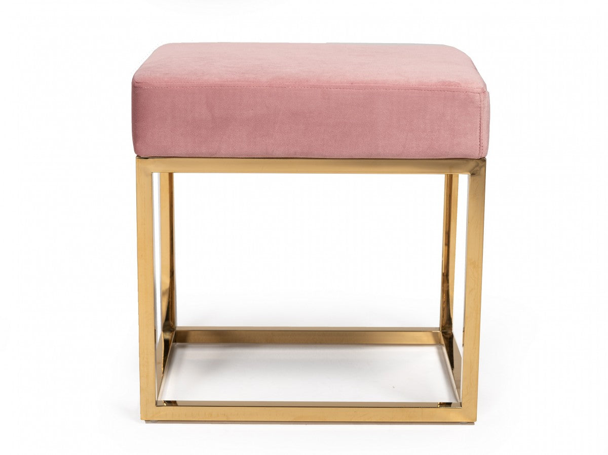 Square Modern Pink Velvet Ottoman with Gold Stainless Steel By Homeroots | Ottomans | Modishstore - 2