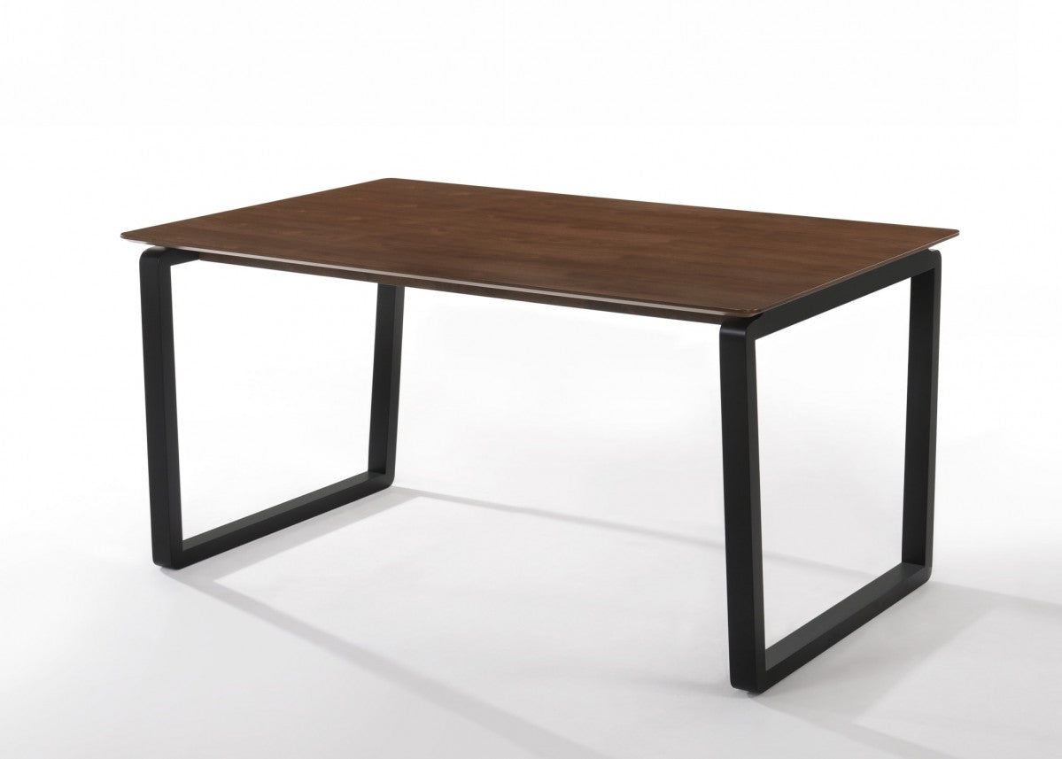 Rectangular Modern Walnut Finish Dining Table with Black Metal U shape legs By Homeroots | Ottomans | Modishstore