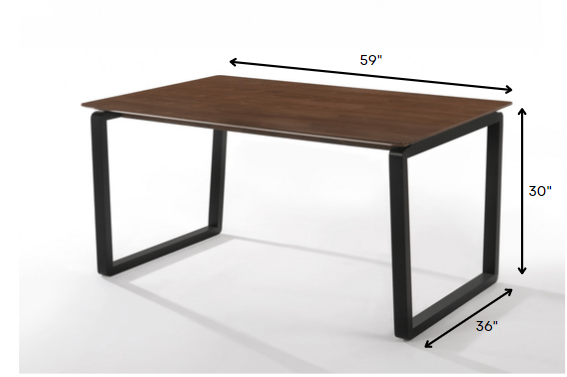 Rectangular Modern Walnut Finish Dining Table with Black Metal U shape legs By Homeroots | Ottomans | Modishstore - 5