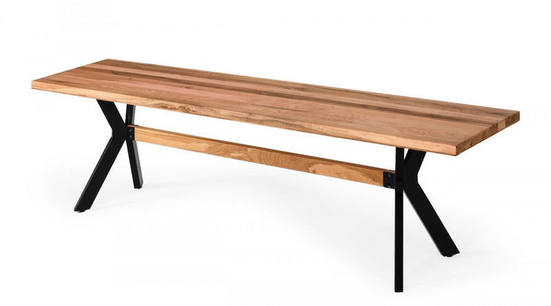 Modern Solid Drift oak Bench with Black Powder coated metal legs By Homeroots | Benches | Modishstore