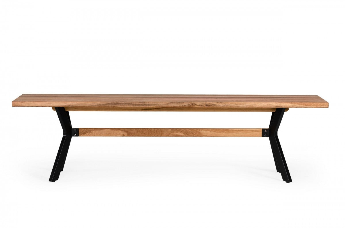 Modern Solid Drift oak Bench with Black Powder coated metal legs By Homeroots | Benches | Modishstore - 2