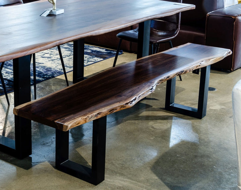 Modern Live Edge Wood and Acacia wood Dining Bench with Black metal U shaped legs By Homeroots