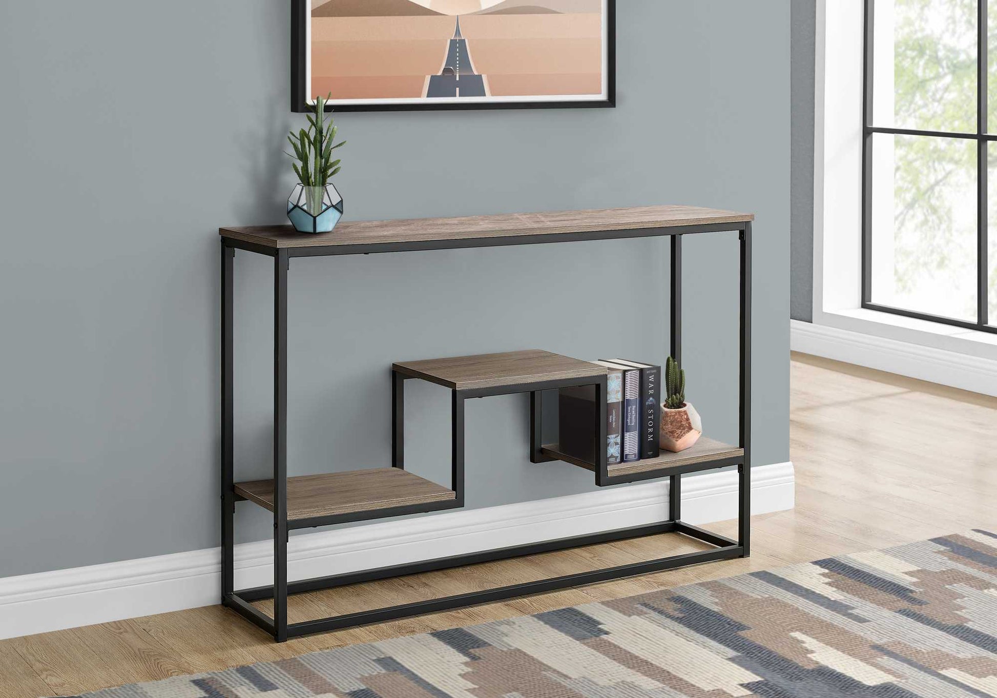 48" Rectangular Taupe Wood Look Hall Console Accent Table By Homeroots | Console Tables | Modishstore