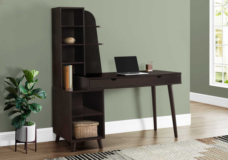 55" Espresso Computer Desk with Bookcase By Homeroots | Desks | Modishstore