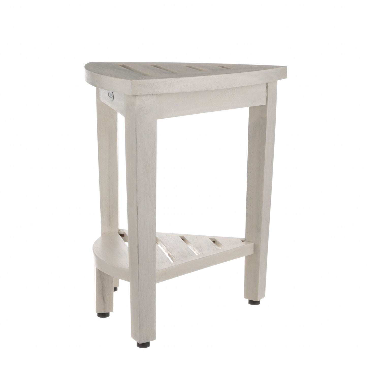 Compact Teak Corner Shower Stool with Shelf in Whitewash Finish By Homeroots | Outdoor Stools & Benches | Modishstore - 2