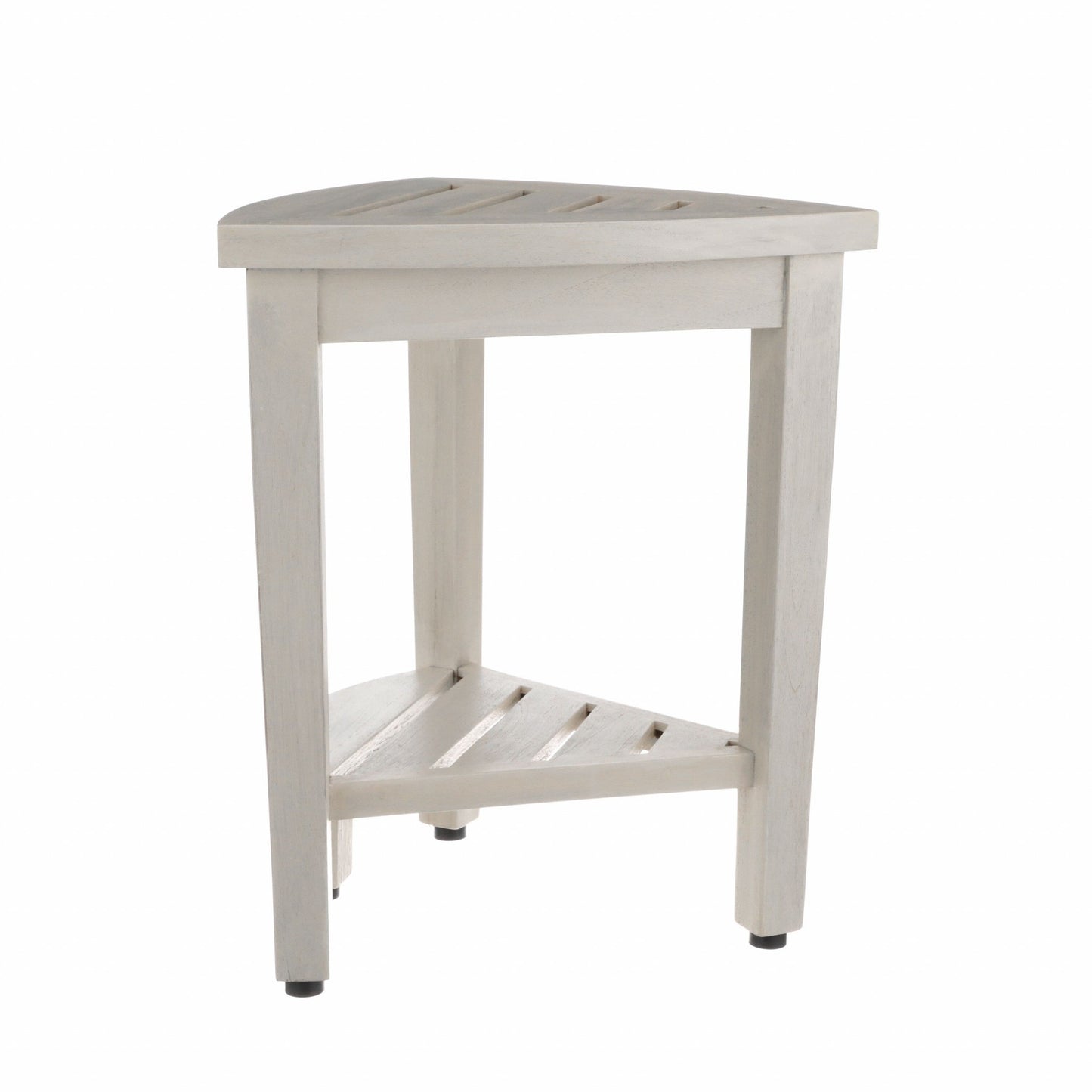 Compact Teak Corner Shower Stool with Shelf in Whitewash Finish By Homeroots | Outdoor Stools & Benches | Modishstore - 3