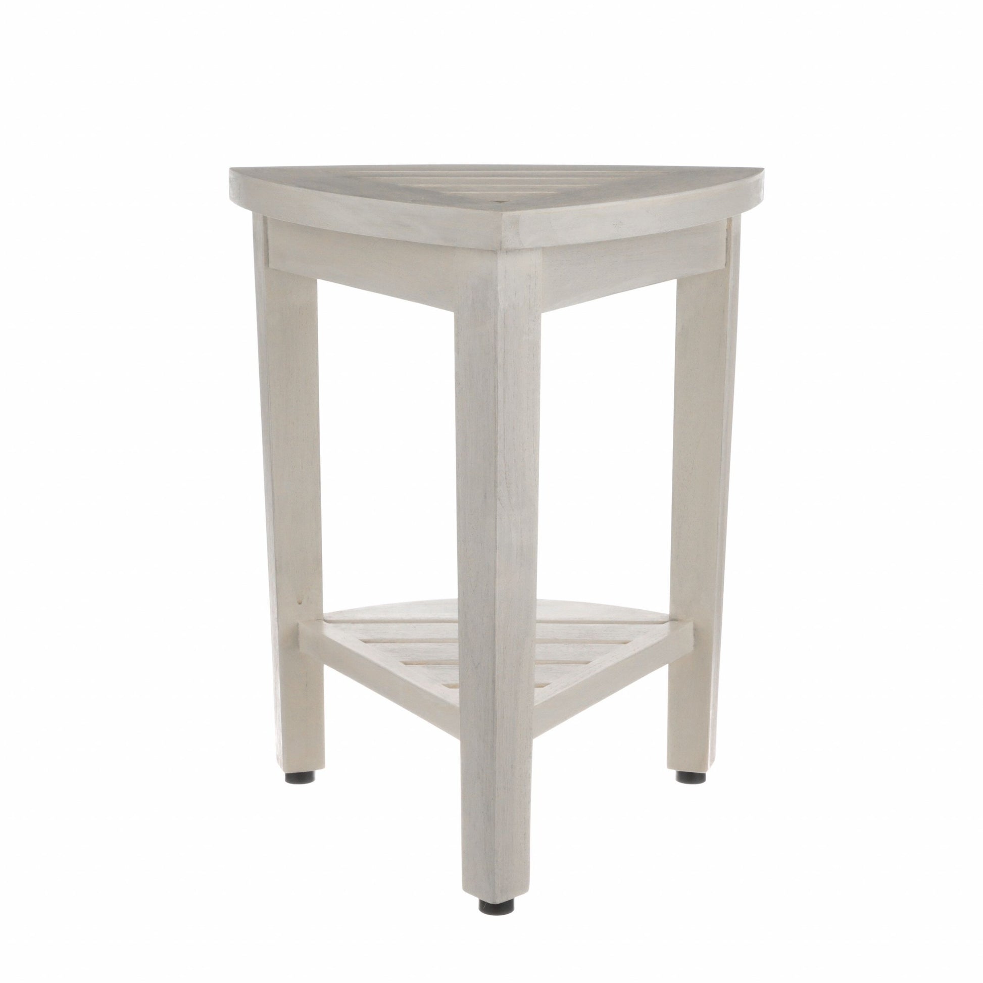 Compact Teak Corner Shower Stool with Shelf in Whitewash Finish By Homeroots | Outdoor Stools & Benches | Modishstore - 5