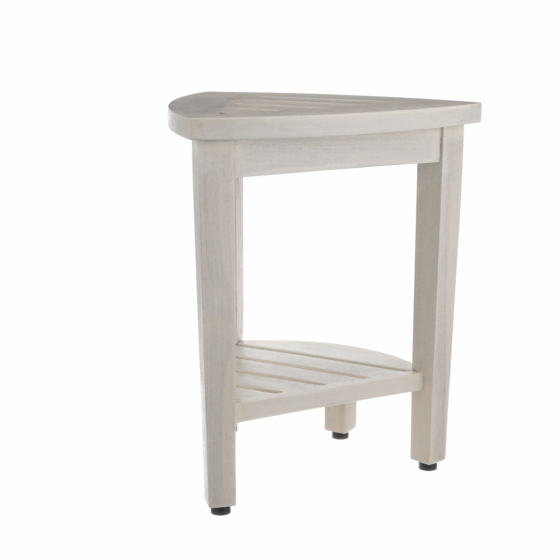 Compact Teak Corner Shower Stool with Shelf in Whitewash Finish By Homeroots | Outdoor Stools & Benches | Modishstore - 6