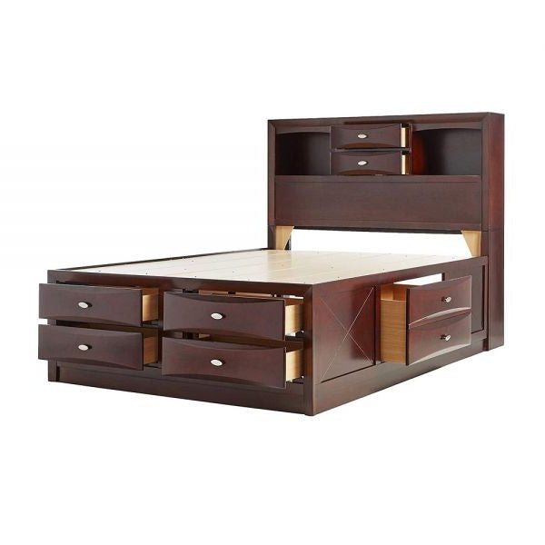 Espresso Multii-Drawer Wood Platform Queen Bed With Pull Out Tray By Homeroots | Beds | Modishstore - 3