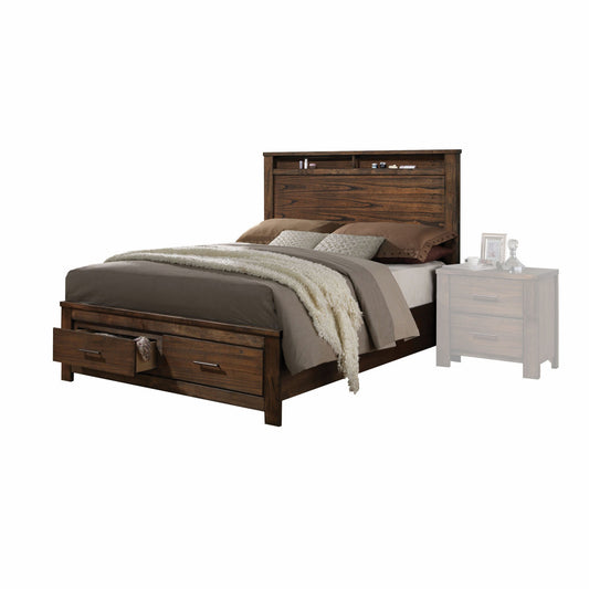 Oak Finish Queen Bed With Storage Headboard And Footboard By Homeroots | Beds | Modishstore