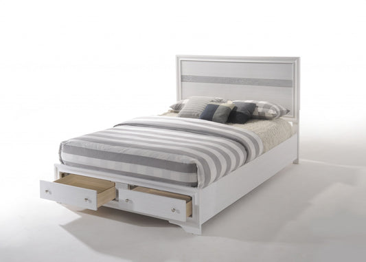 Contemporary White And Grey Queen Bed With Storage Footboard By Homeroots