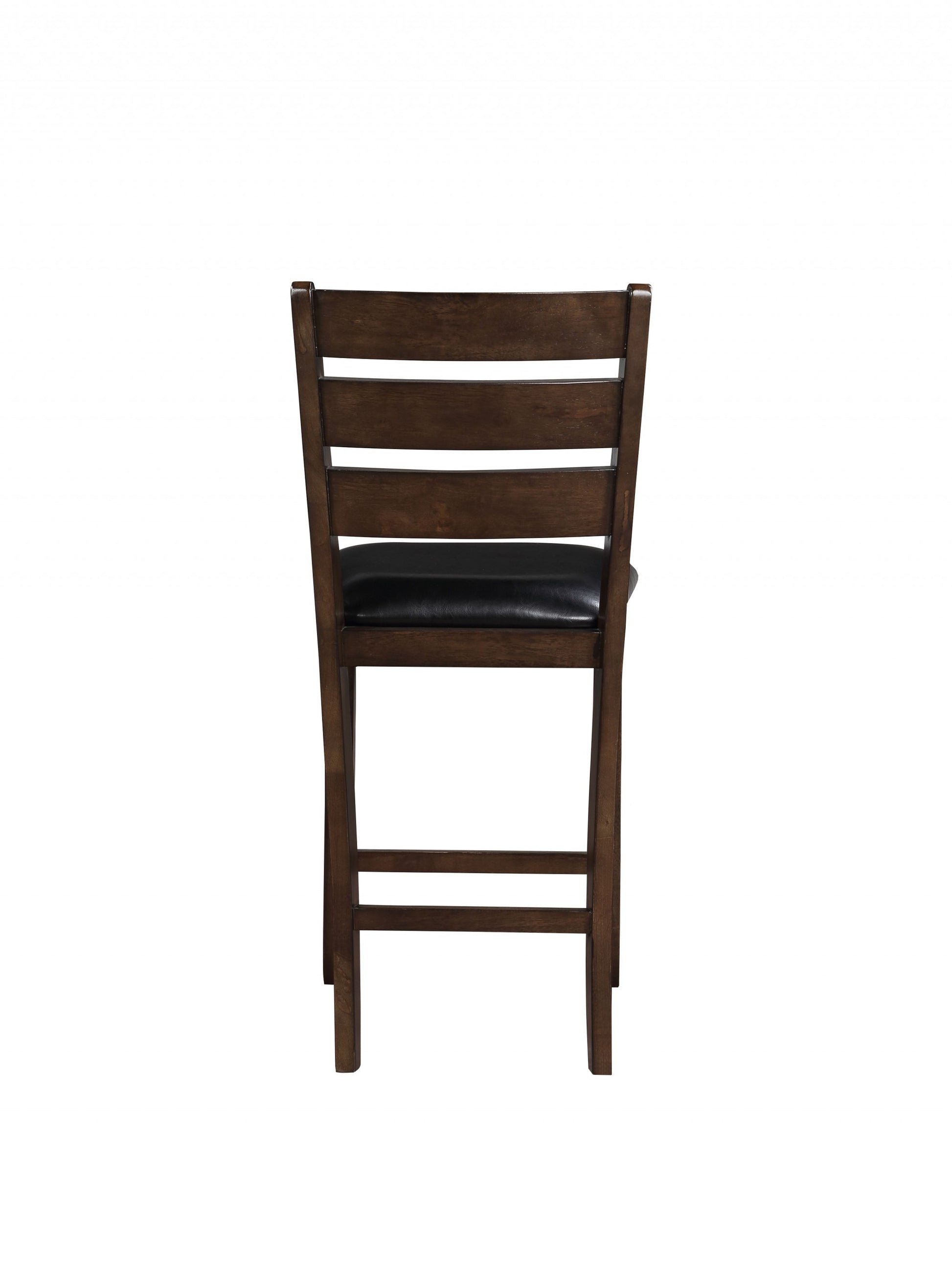 Set of 2 41' Dark Wood Finish and Black Faux Leather Ladder Back Counter Height Chairs By Homeroots | Bar Stools | Modishstore - 2