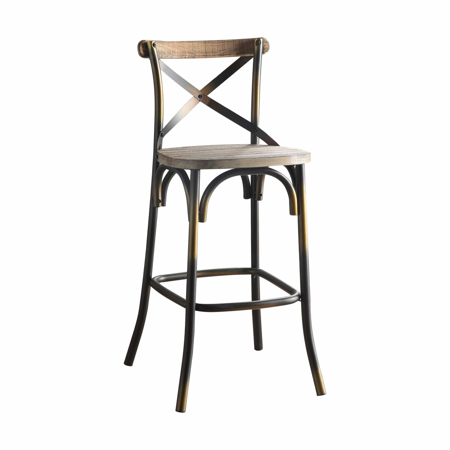 43' High Back Antiqued Copper And Oak Finish Bar Chair By Homeroots | Bar Stools | Modishstore - 2