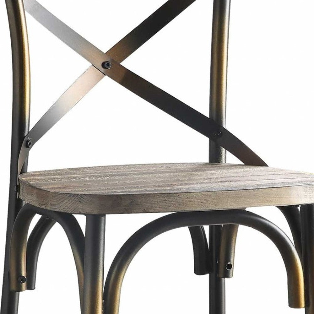 43' High Back Antiqued Copper And Oak Finish Bar Chair By Homeroots | Bar Stools | Modishstore - 5