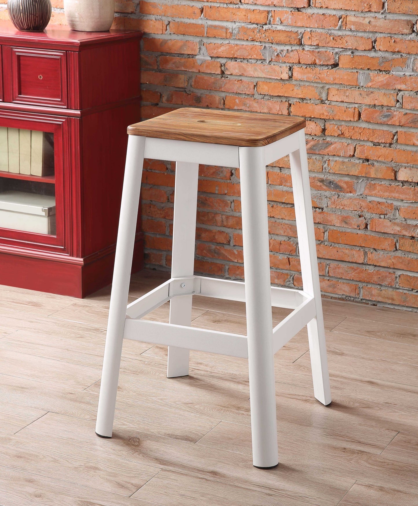 Contrast White And Natural Wood Bar Stool By Homeroots | Bar Stools | Modishstore