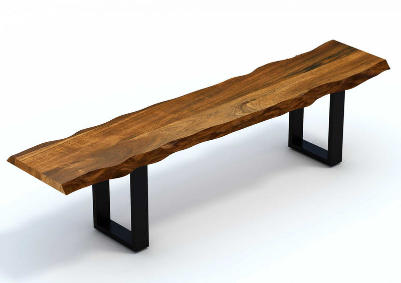 63" Live Edge Acacia Wood Bench with Black Metal Legs By Homeroots | Benches | Modishstore