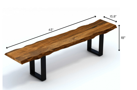 63" Live Edge Acacia Wood Bench with Black Metal Legs By Homeroots | Benches | Modishstore - 5