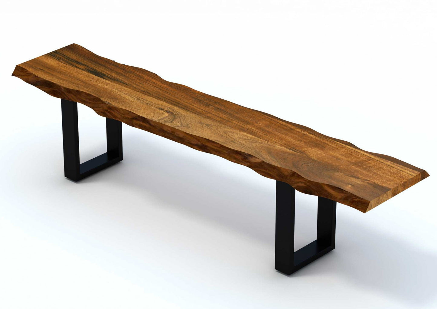 63" Live Edge Acacia Wood Bench with Black Metal Legs By Homeroots | Benches | Modishstore - 2