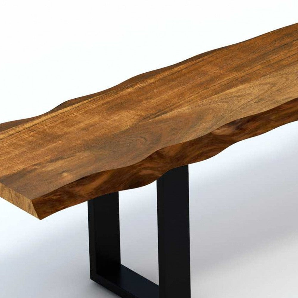 63" Live Edge Acacia Wood Bench with Black Metal Legs By Homeroots | Benches | Modishstore - 4