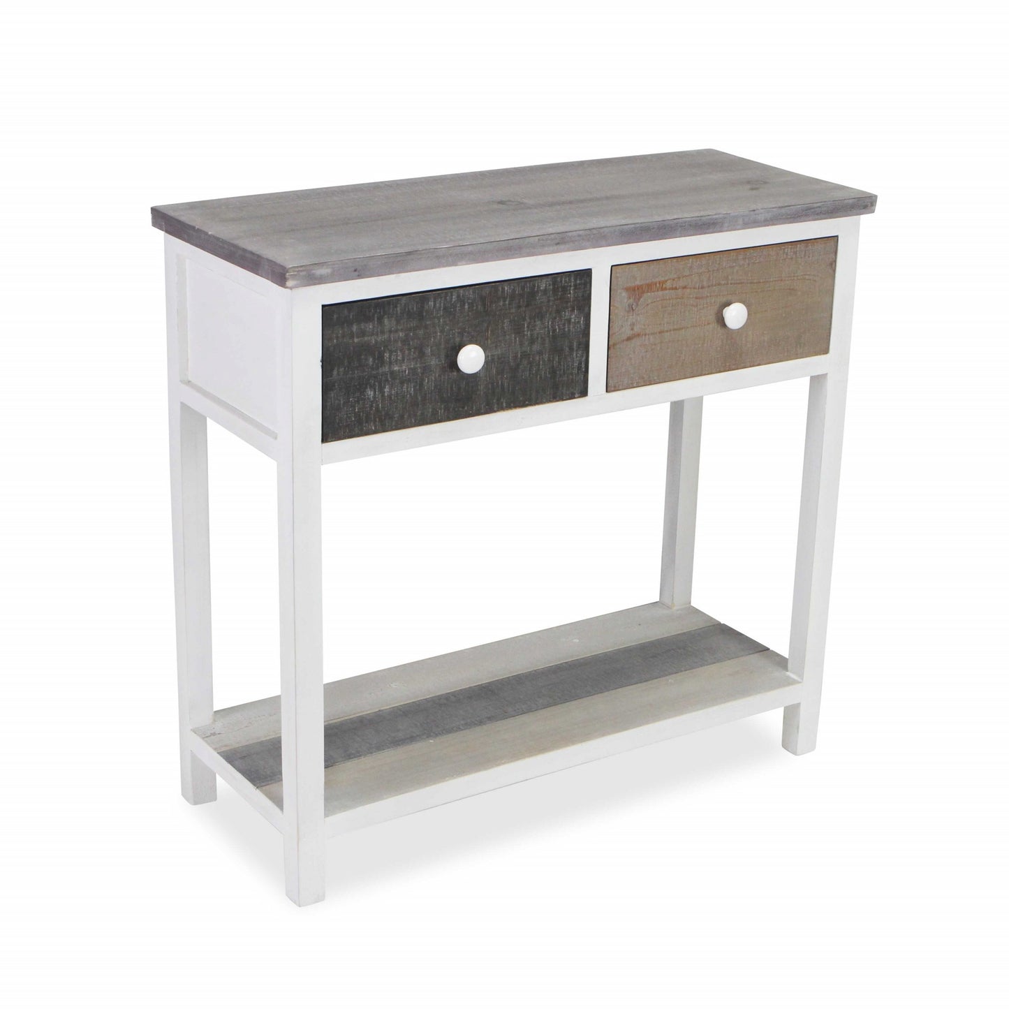 Distressed Gray and White Table with 2 Drawers and Bottom Shelf By Homeroots | Drawers | Modishstore - 2