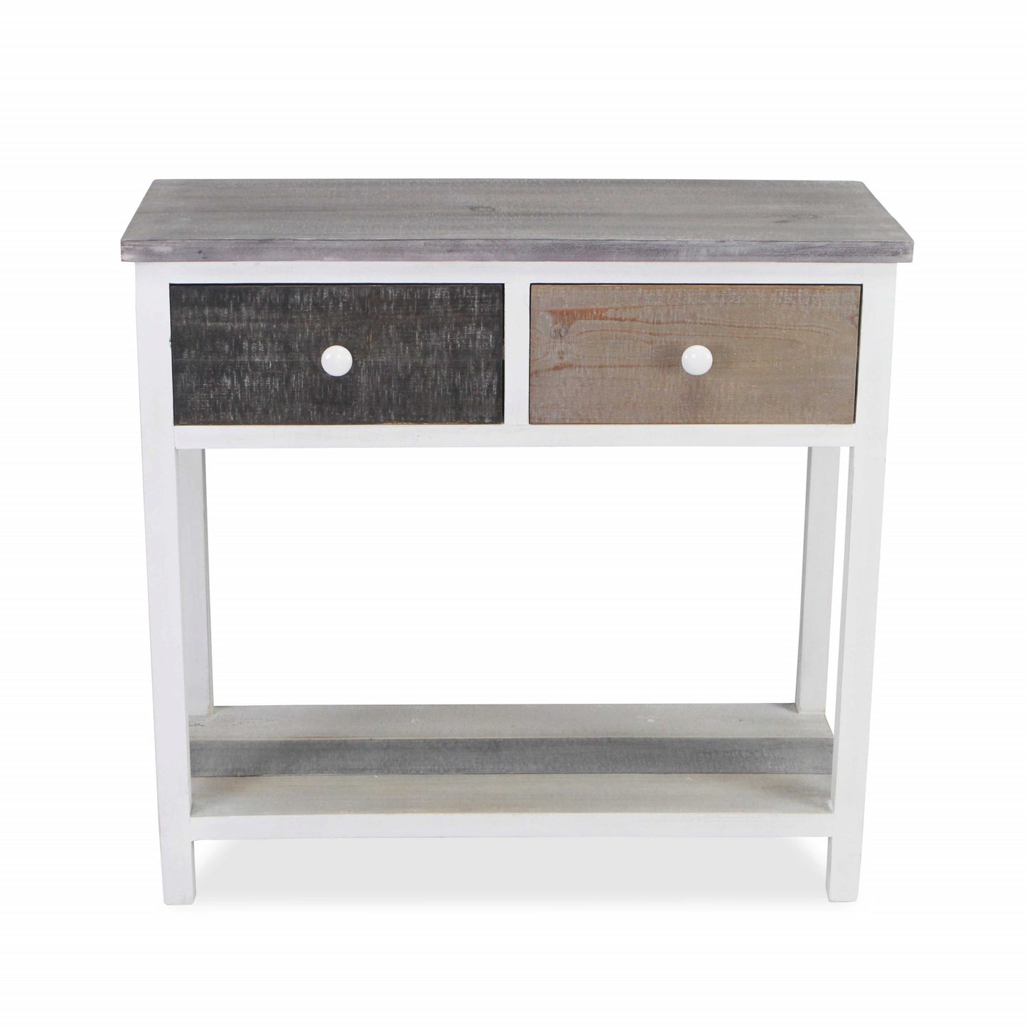 Distressed Gray and White Table with 2 Drawers and Bottom Shelf By Homeroots | Drawers | Modishstore - 4