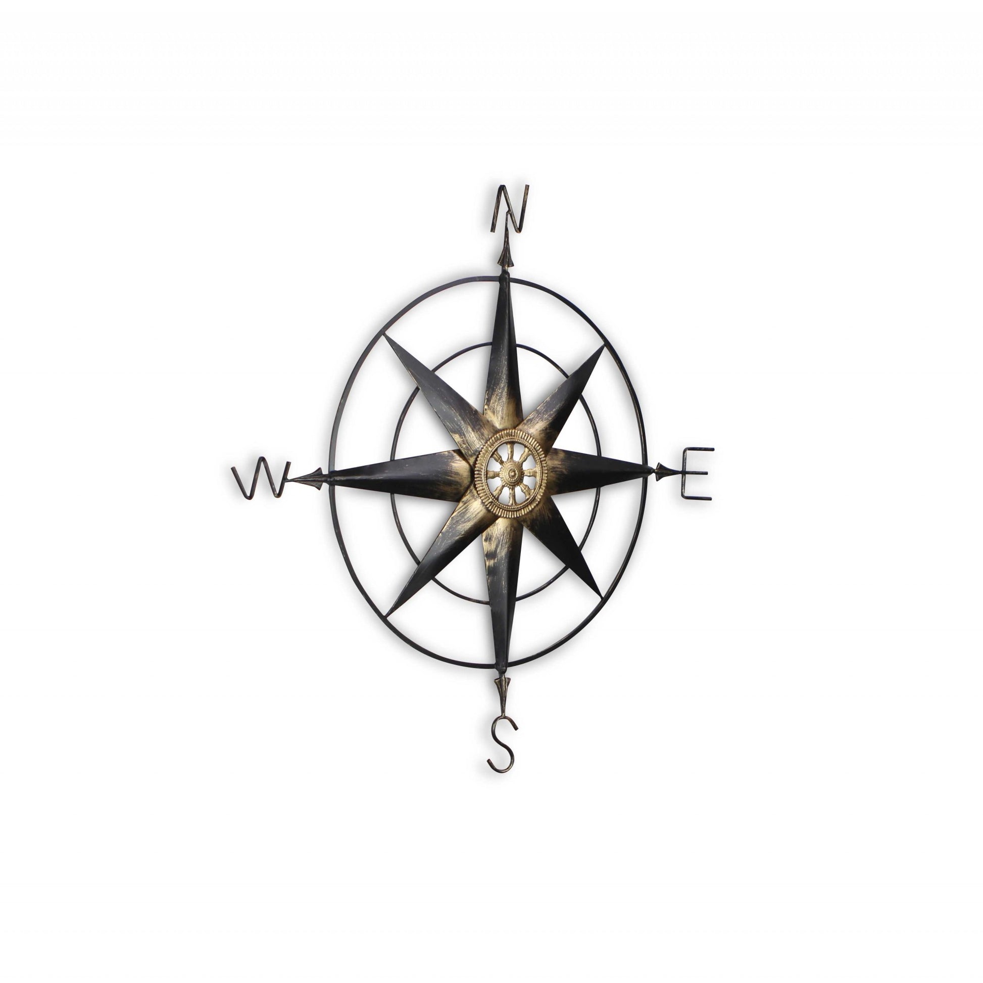 Black Metal Wall Decor Compass with Gold Center Accents By Homeroots | Wall Decor | Modishstore - 2