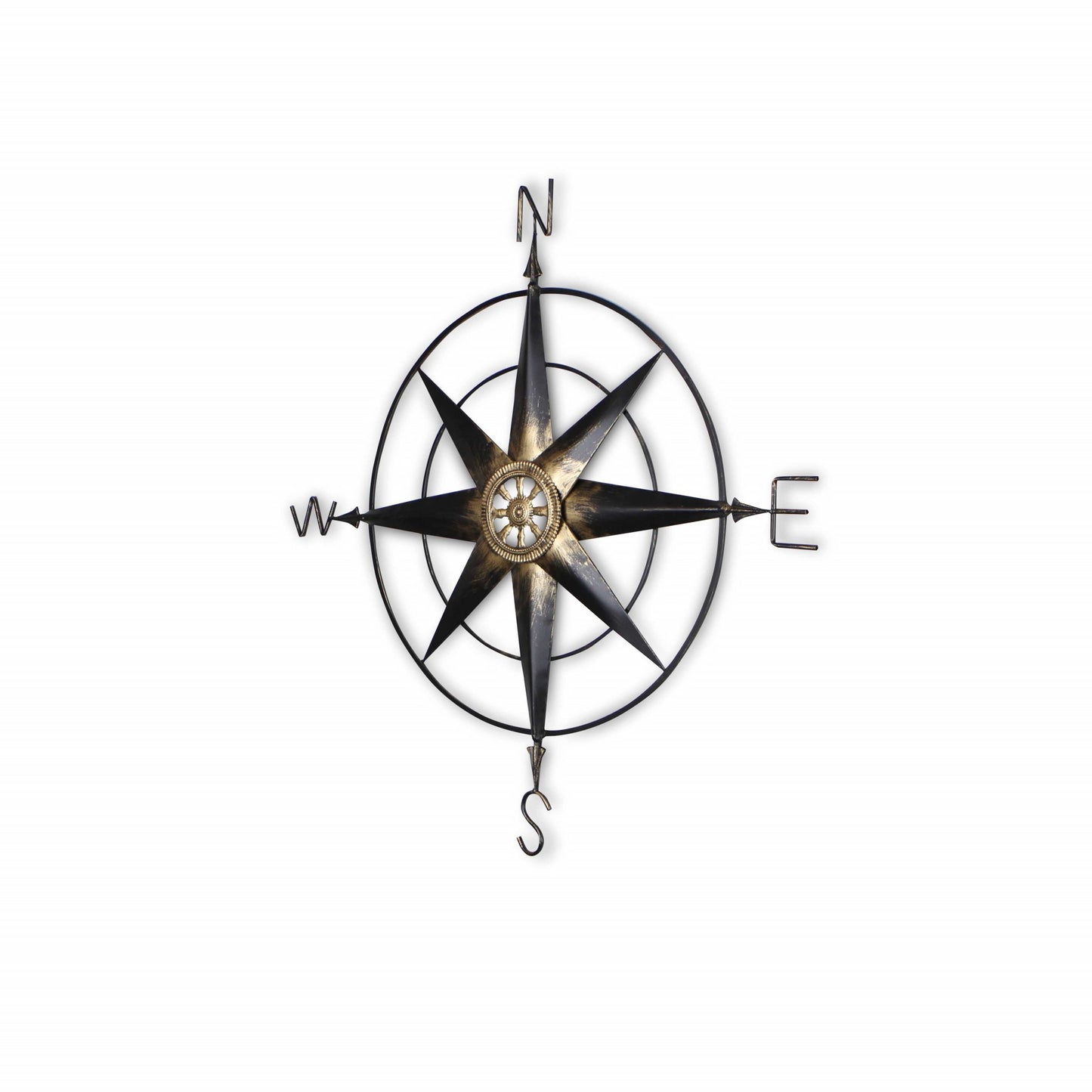 Black Metal Wall Decor Compass with Gold Center Accents By Homeroots | Wall Decor | Modishstore - 3