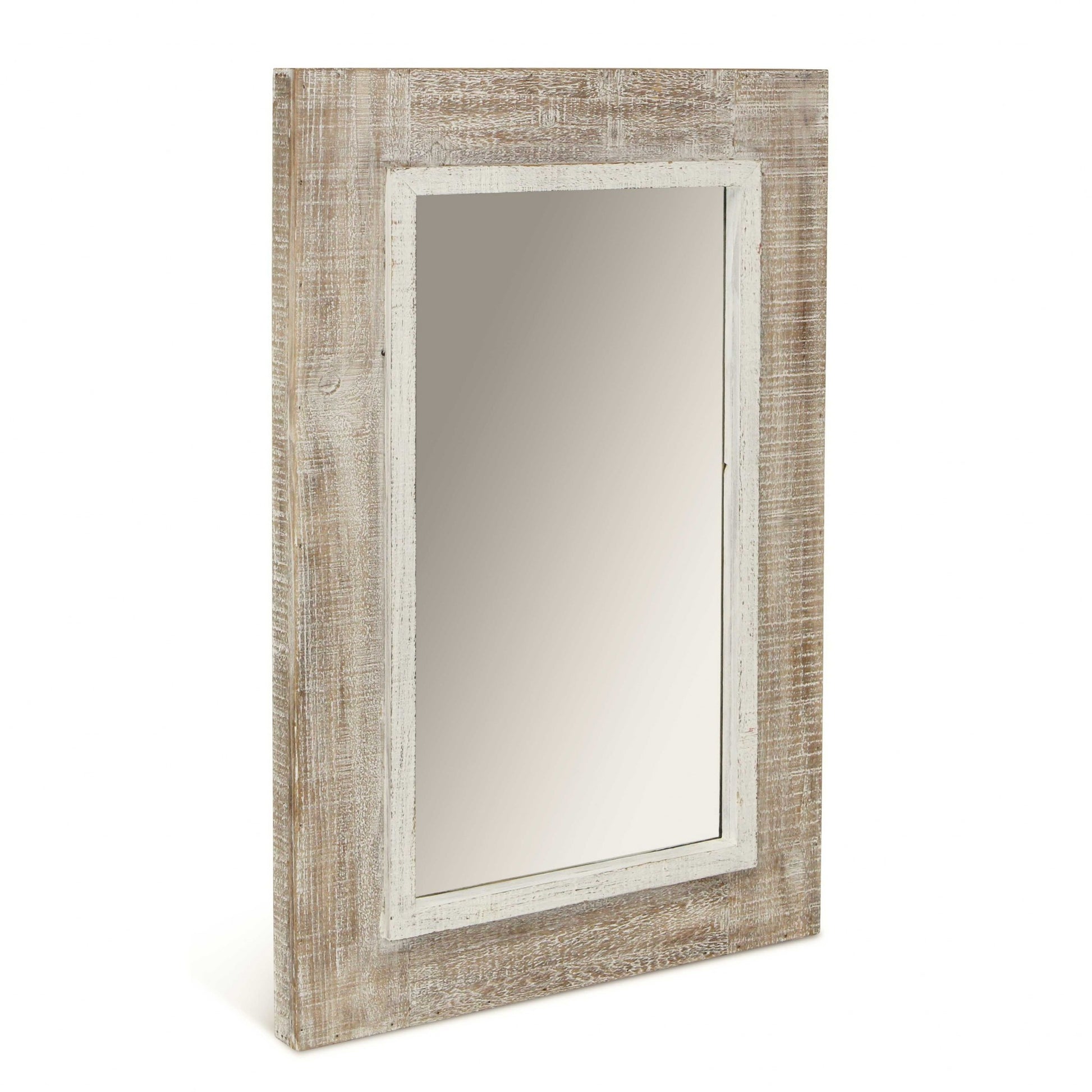 Rectangular Rustic White Wash Finish Wall Mirror By Homeroots | Mirrors | Modishstore - 2