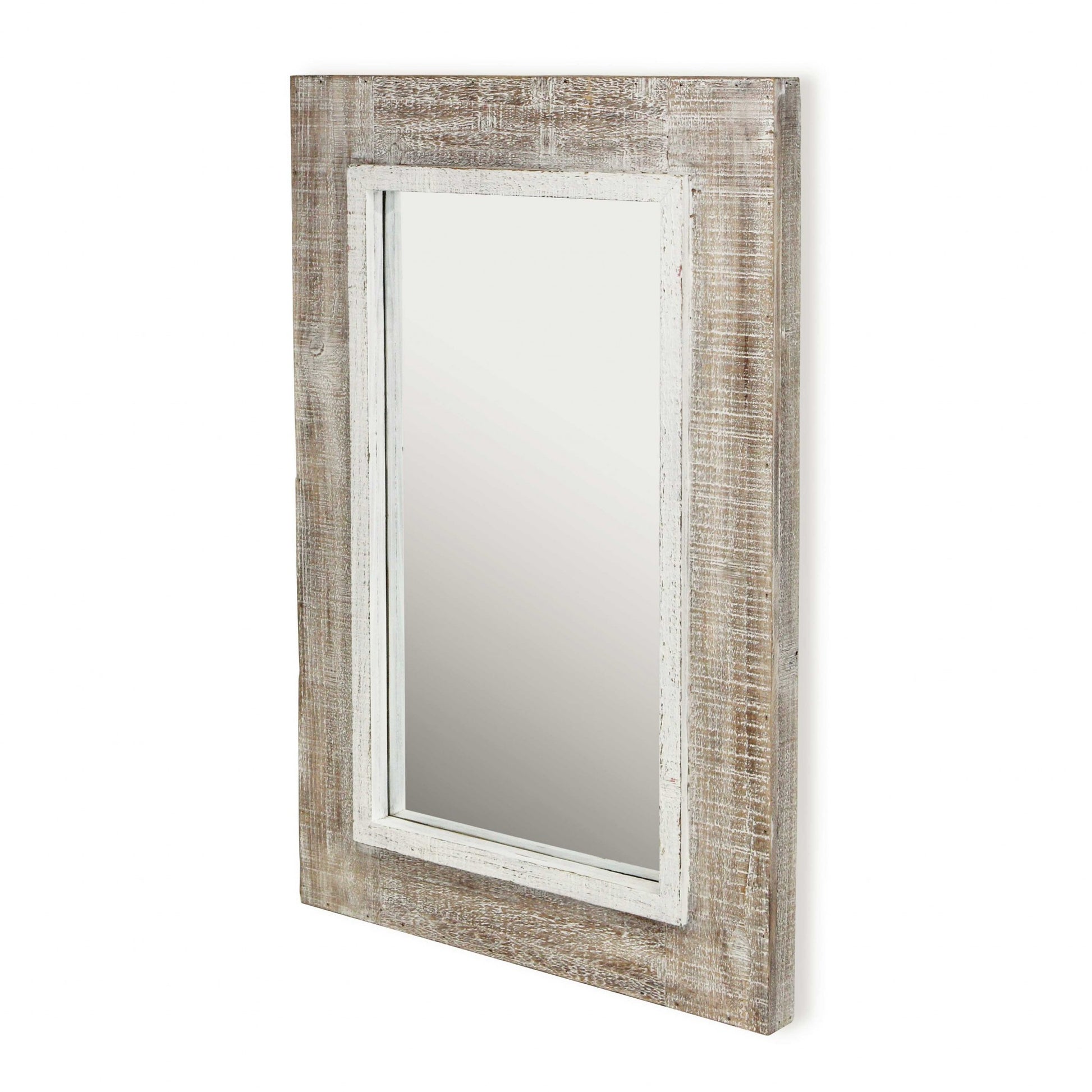 Rectangular Rustic White Wash Finish Wall Mirror By Homeroots | Mirrors | Modishstore - 3