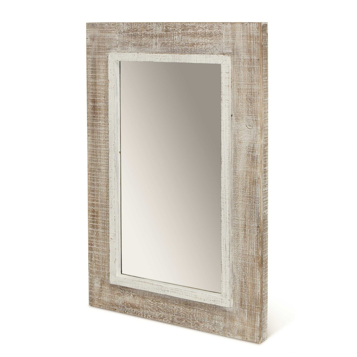 Rectangular Rustic White Wash Finish Wall Mirror By Homeroots | Mirrors | Modishstore - 5