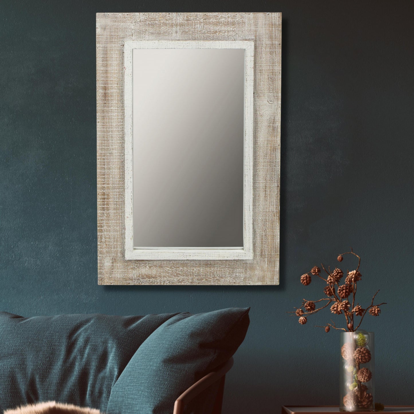 Rectangular Rustic White Wash Finish Wall Mirror By Homeroots | Mirrors | Modishstore