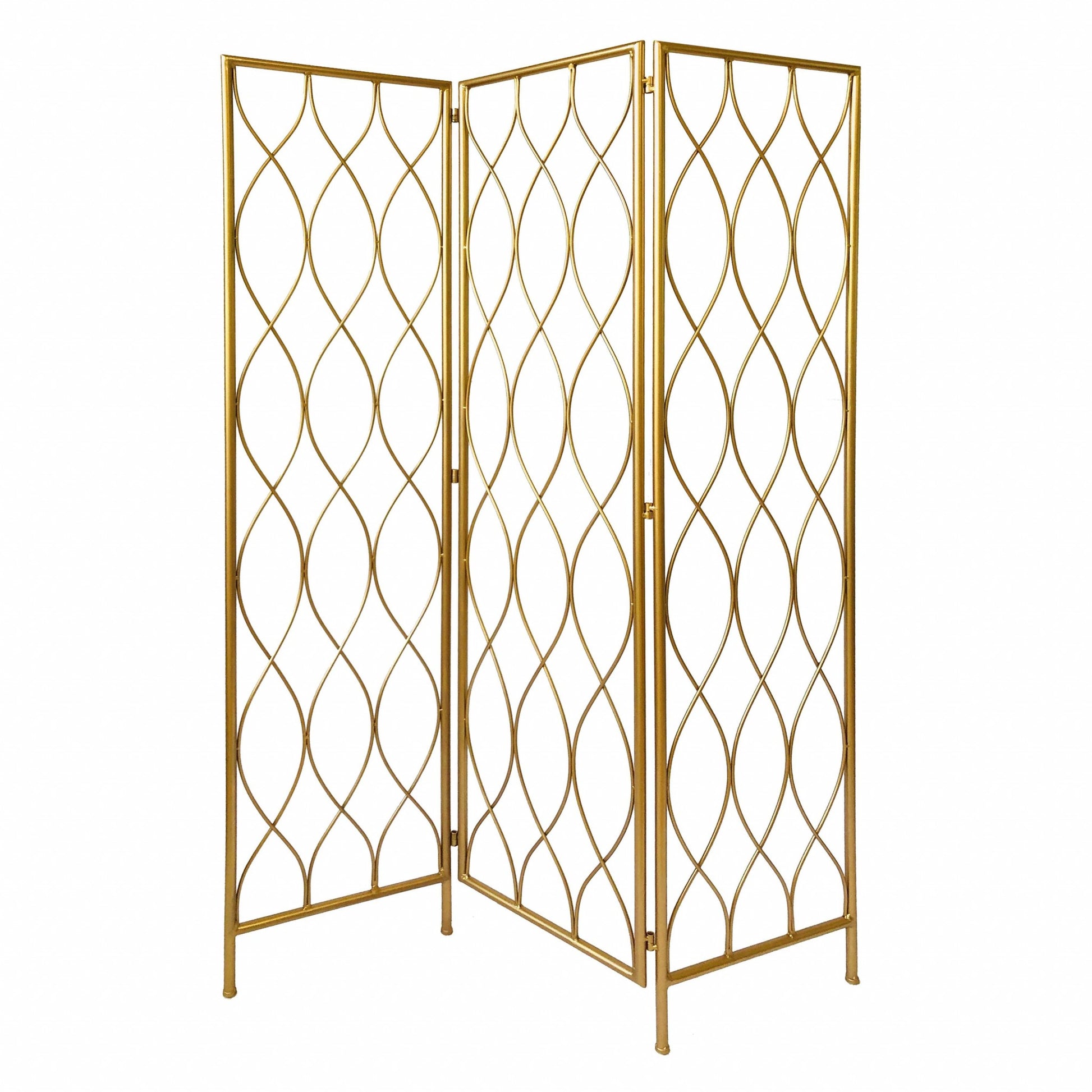 Golden Scroll Three Panel Room Divider Screen By Homeroots | Room Dividers | Modishstore - 2