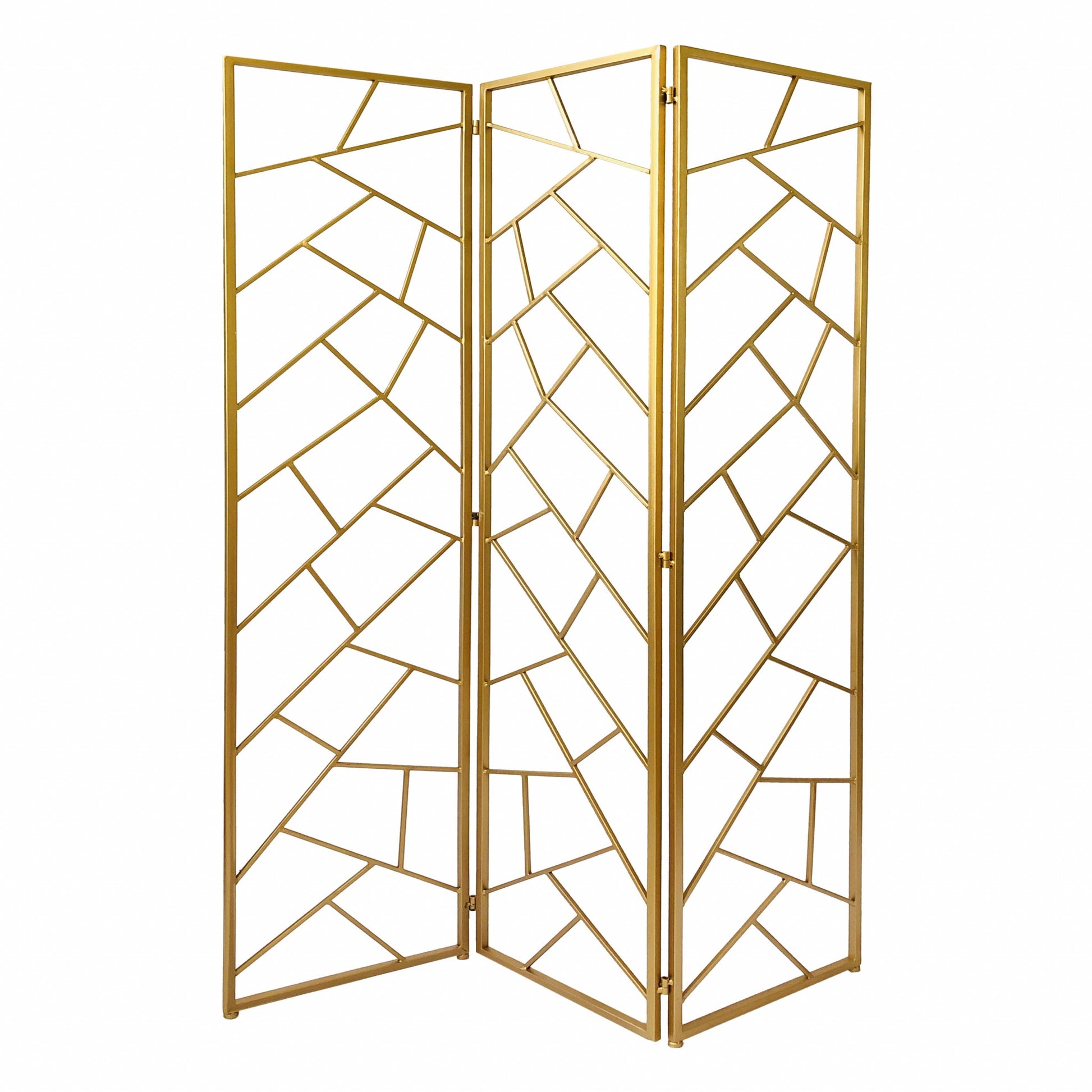 Golden Abstract Geo Three Panel Room Divider Screen By Homeroots | Room Dividers | Modishstore - 2