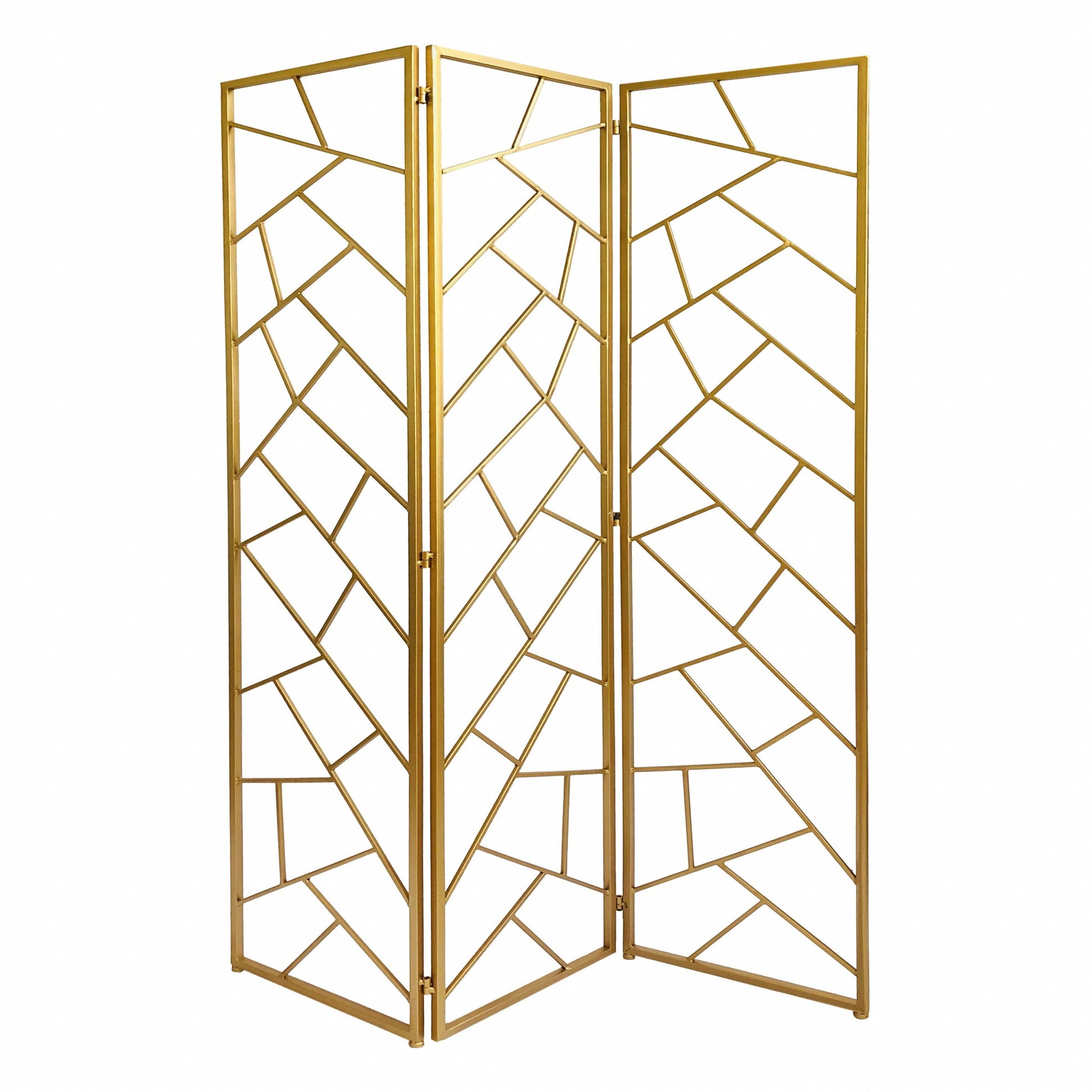 Golden Abstract Geo Three Panel Room Divider Screen By Homeroots | Room Dividers | Modishstore - 4