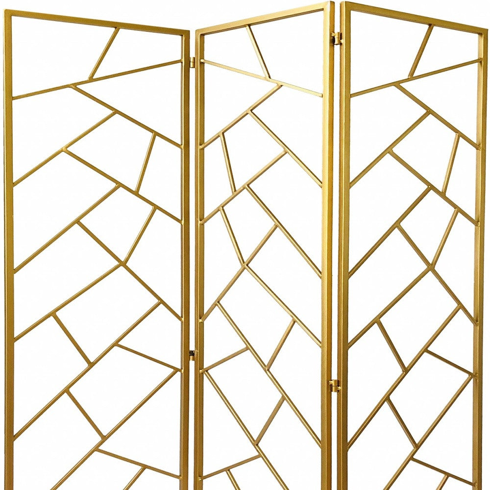 Golden Abstract Geo Three Panel Room Divider Screen By Homeroots | Room Dividers | Modishstore - 5