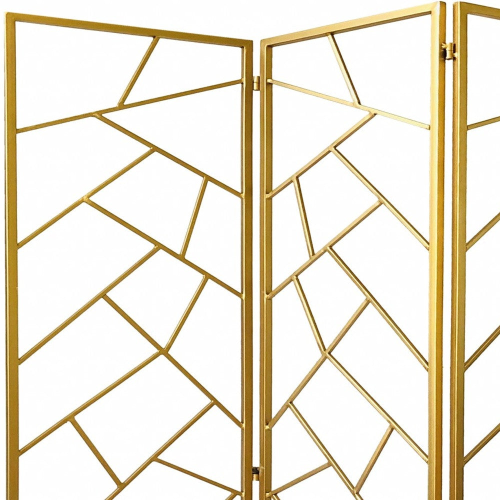 Golden Abstract Geo Three Panel Room Divider Screen By Homeroots | Room Dividers | Modishstore - 6