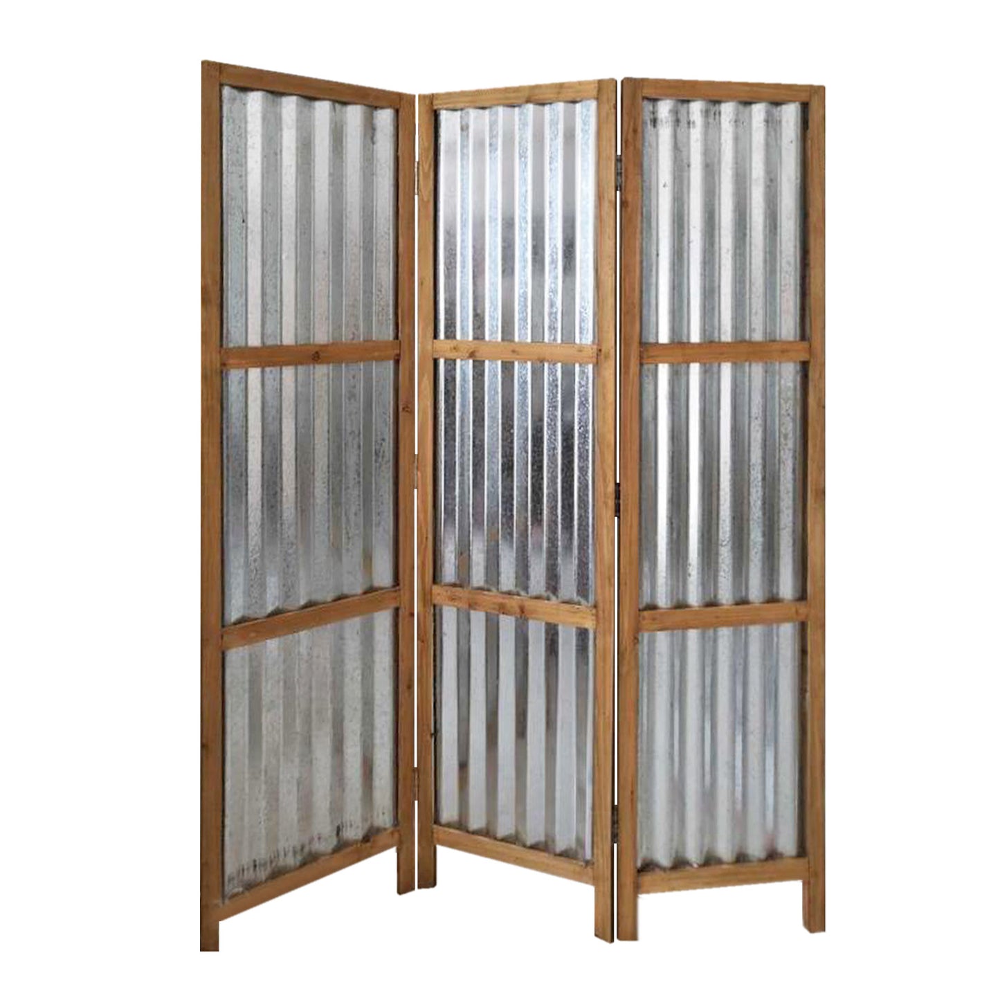 Gray Industrial Galvanized Metal Three Panel Room Divider Screen By Homeroots | Room Dividers | Modishstore - 2