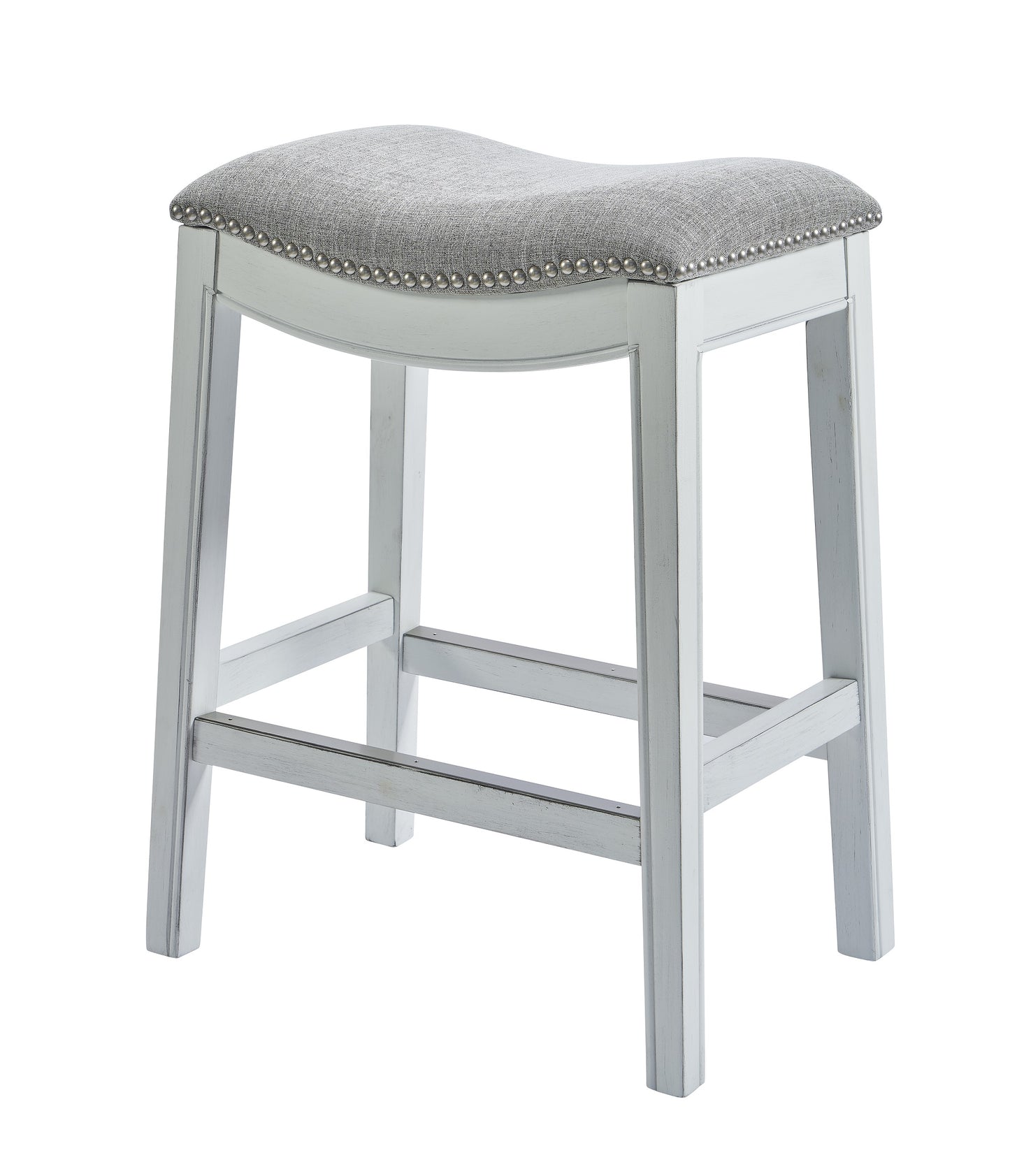 Counter Height Saddle Style Counter Stool With Grey Fabric And Nail Head Trim By Homeroots | Counter Stools | Modishstore - 2