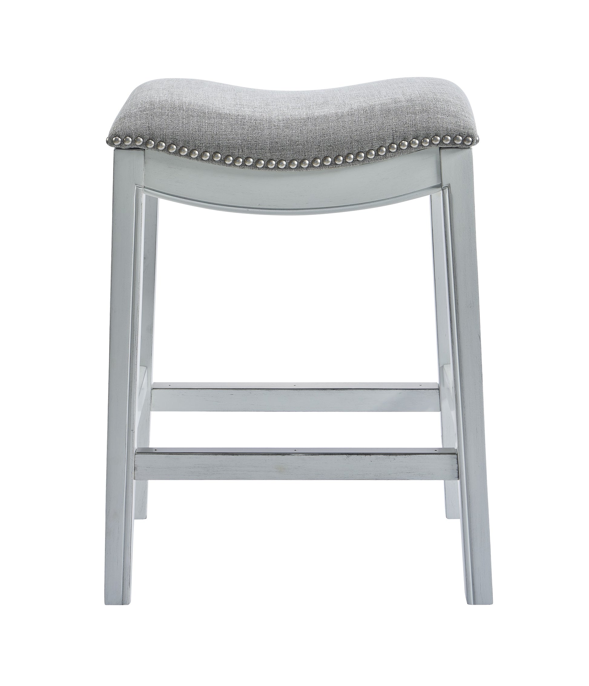 Counter Height Saddle Style Counter Stool With Grey Fabric And Nail Head Trim By Homeroots | Counter Stools | Modishstore - 4