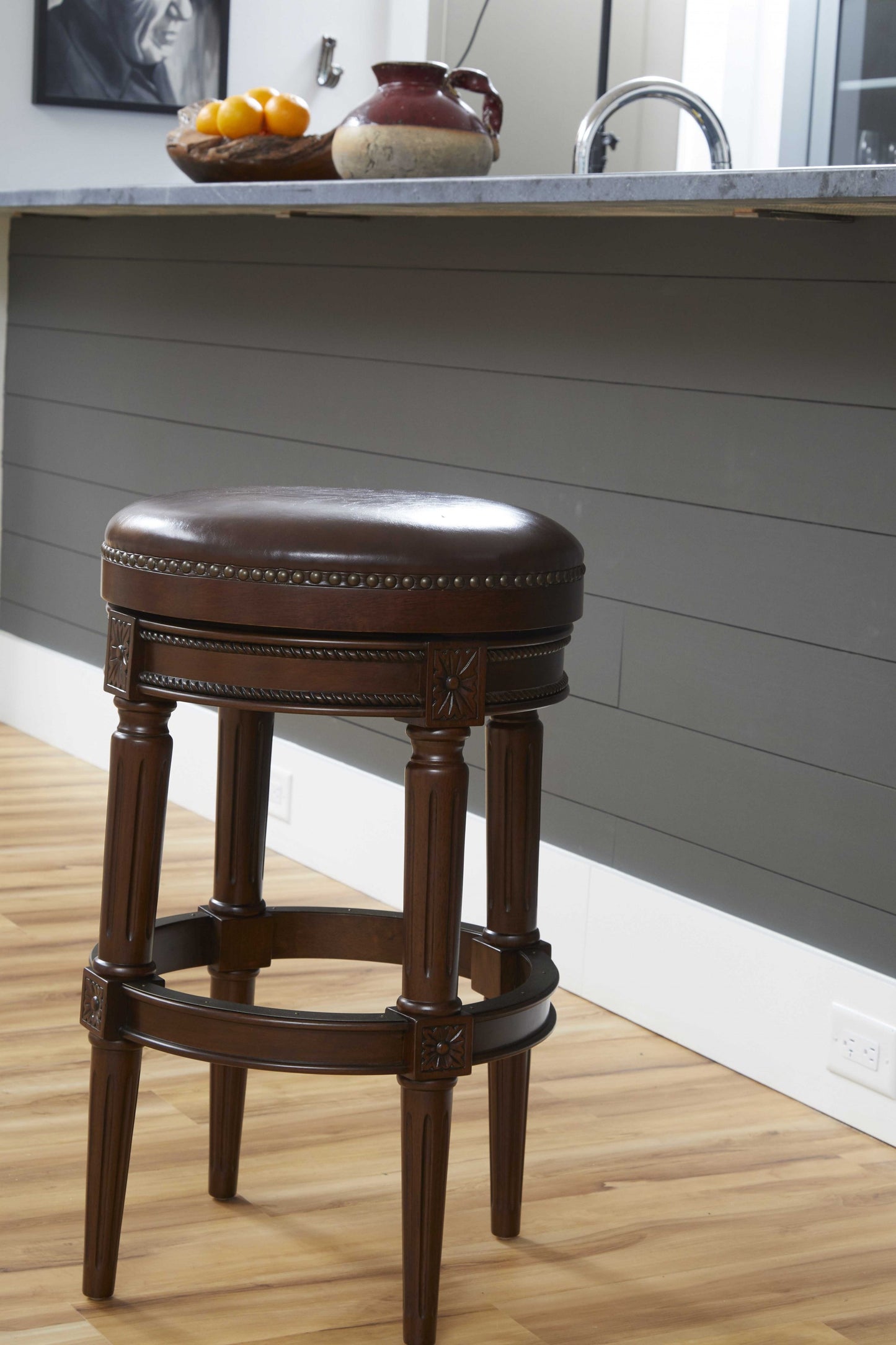 Distressed Walnut Finished Bar Height Round Stool By Homeroots | Bar Stools | Modishstore