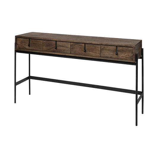 Rectangular Mango Wood Finish Console Table With 4 Drawers By Homeroots | Console Tables | Modishstore